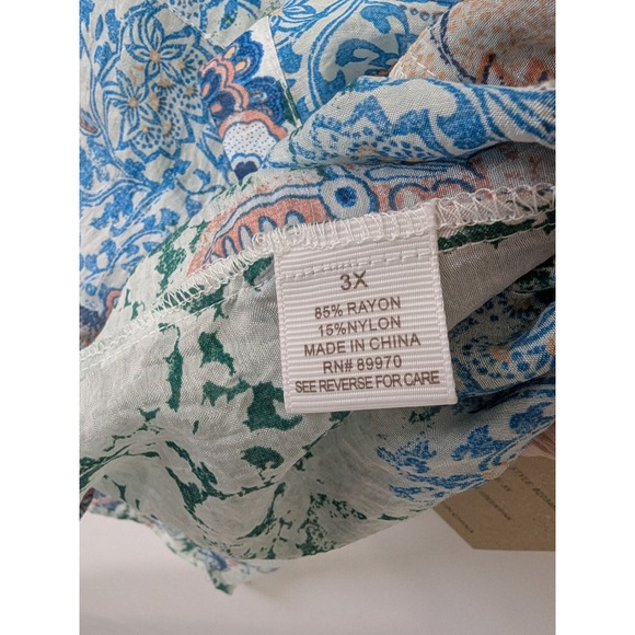 Eden Olivia 3X Floral Sheer Button Down Shirt Long Sleeve Green Pink Lightweight - Picture 7 of 8